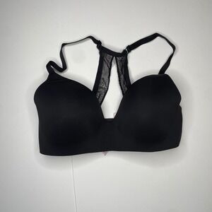 VICTORIAS SECRET Black Lace Racerback Lightly Lined Wireless T Shirt‎ Bra 36DD